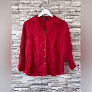 Lauren Ralph Lauren Womens Vibrant Red Linen Button Blouse Point Collar M PETITE